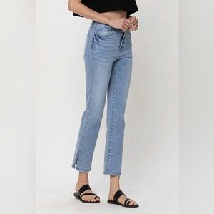 Vervet By Flying Monkey Super High Rise Straight Leg Ankle Jeans With Side Slit